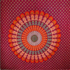 Maroon Peacock Mandala Tapestry Cotton Wall Throw Decor