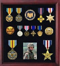 Military Medal Display case, American medal Shadowbox cherry finish. The Military Gift Store