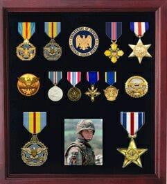 Military Medal Display case, American medal Shadowbox cherry finish. The Military Gift Store