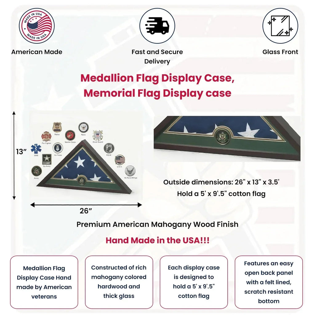 Medallion Flag Display Case, Memorial Flag Display case, Army Medallion The Military Gift Store