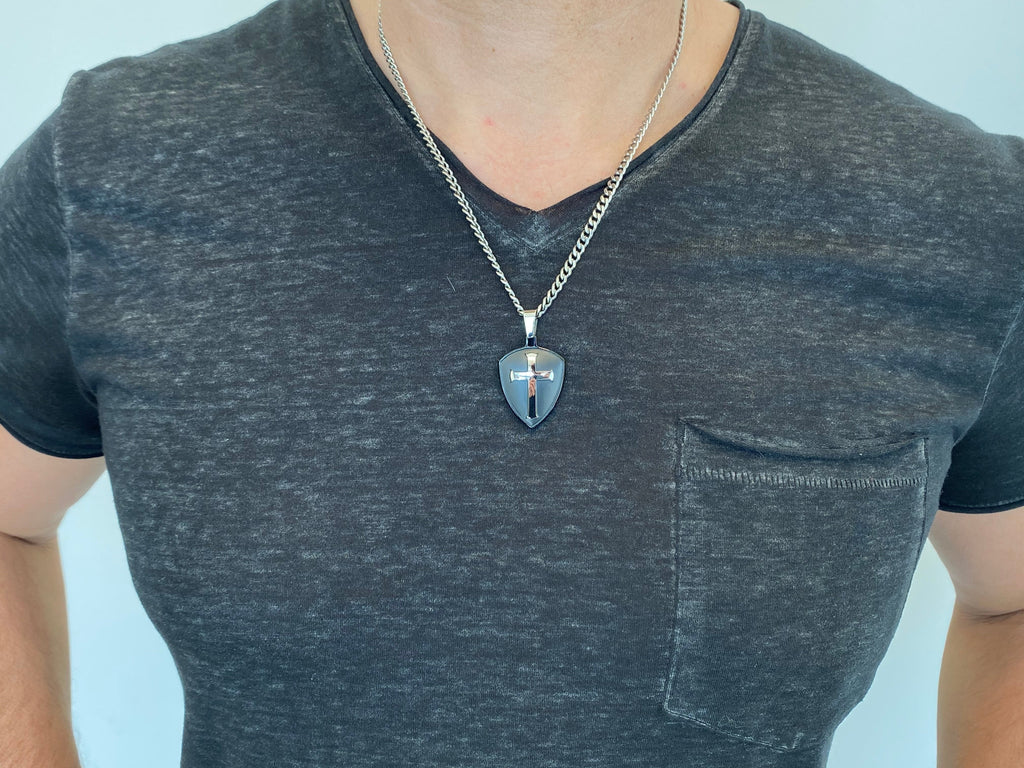 Black R2 Shield Cross Necklace KingdomWear