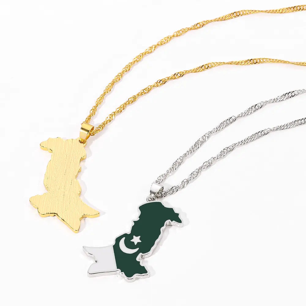 Pakistan Map and Flag Pendant Necklaces Lootquake LLC