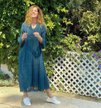 MIKA Cotton Maxi Dress - Petrol | Boho Peasant Style | Femstylo