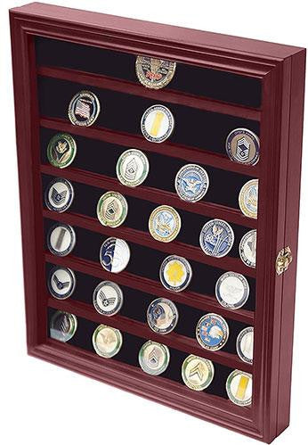 Flag Connections Military Challenge Coin Display Case Cabinet Rack Holder with Door The Military Gift Store