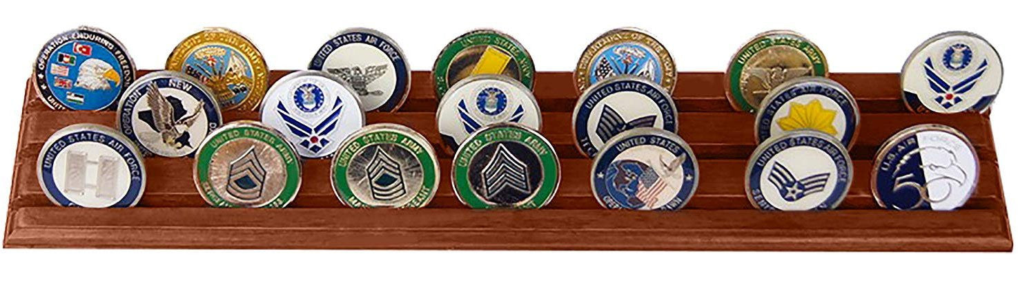 Flag Connections Military Challenge Coin Holder Stand. 3 Rows Walnut Wood Coin Holder Stand The Military Gift Store