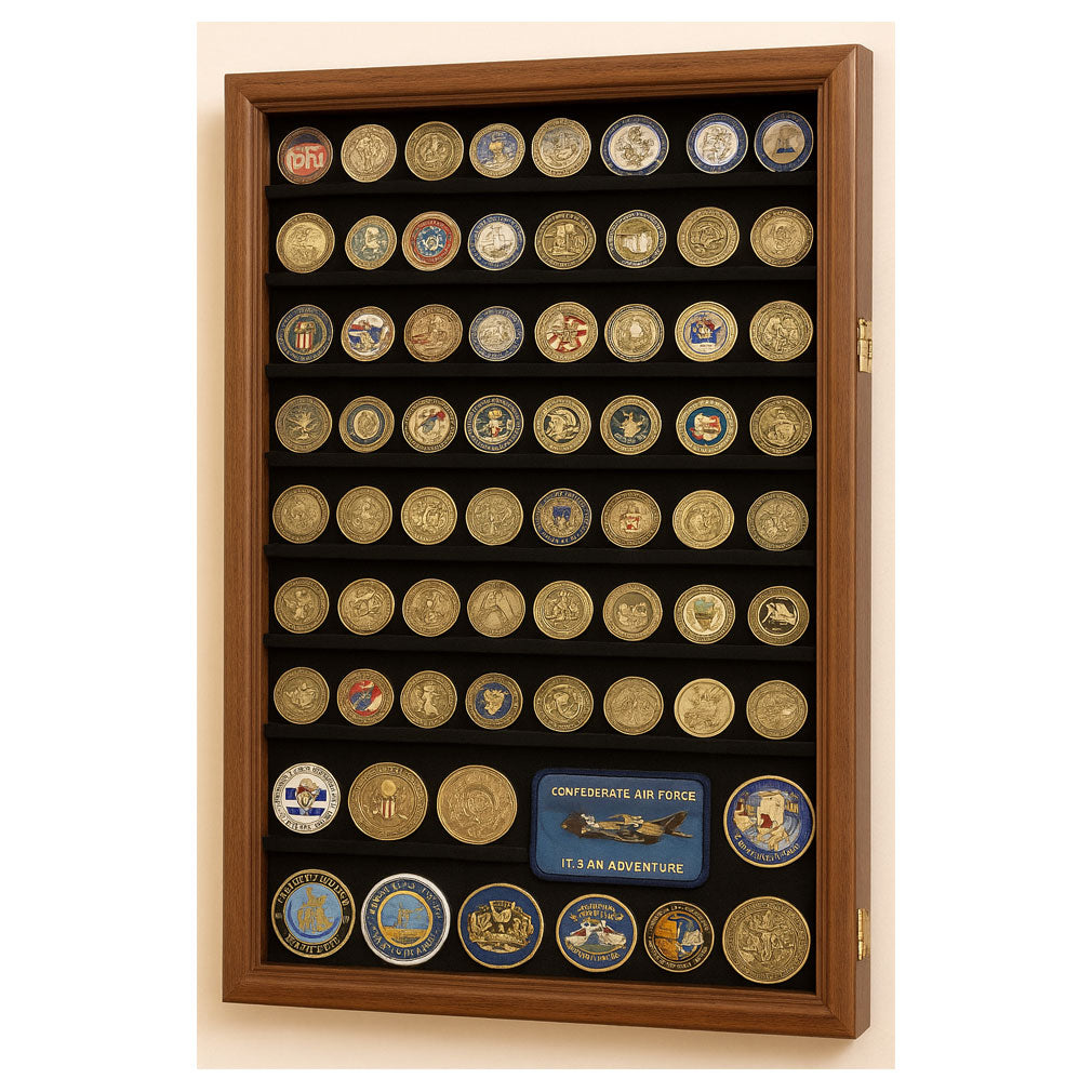 Large Military Challenge Coin Display Case Cabinet Holders Rack 98% UV - Lockable The Military Gift Store