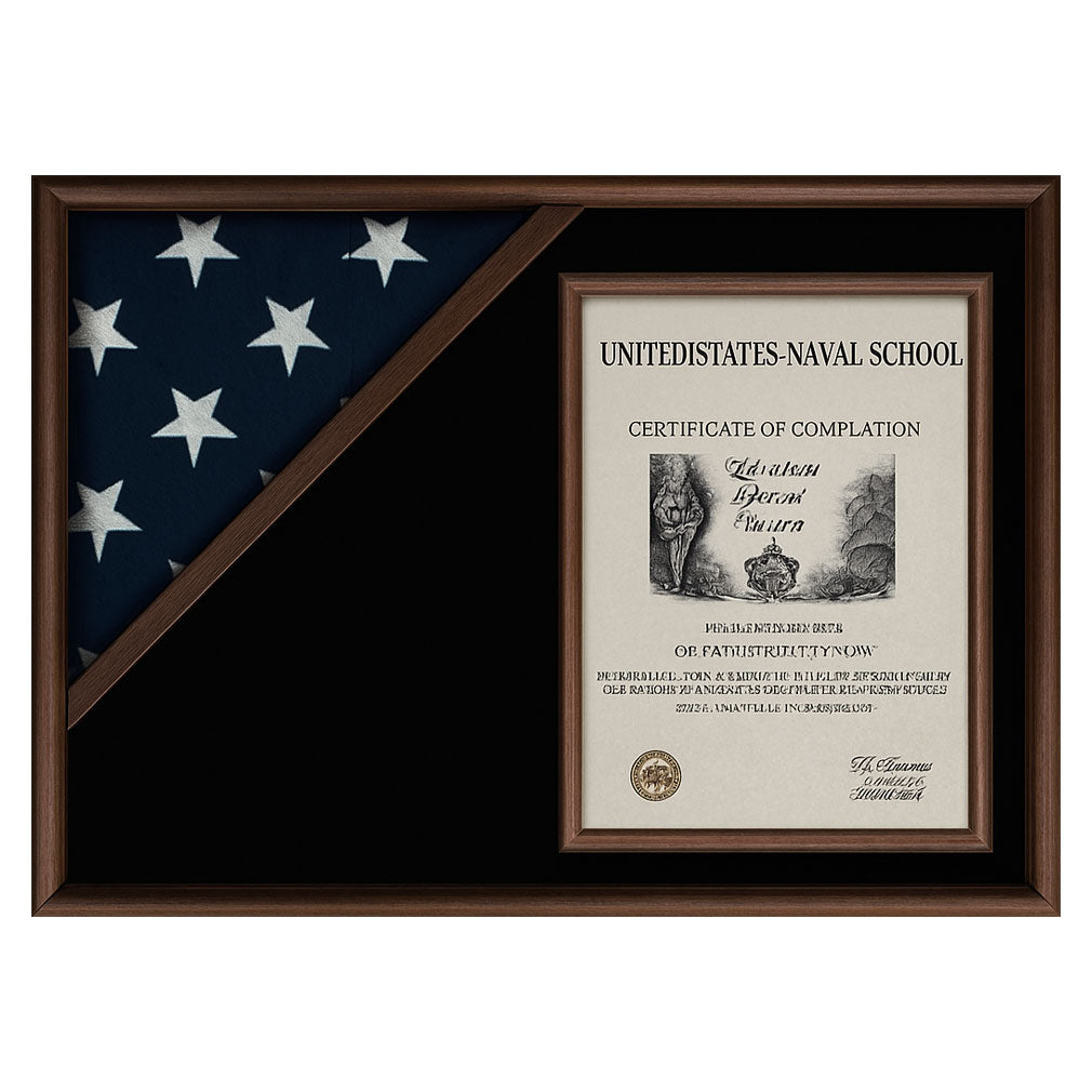 Flag Display Case Flag and Certificate Flag Box, Walnut or cherry wood The Military Gift Store