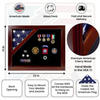 American Corner flag and medal display case - Fit for 3' x 5' Flag or 5' x 9.5' (Burial Flag). The Military Gift Store