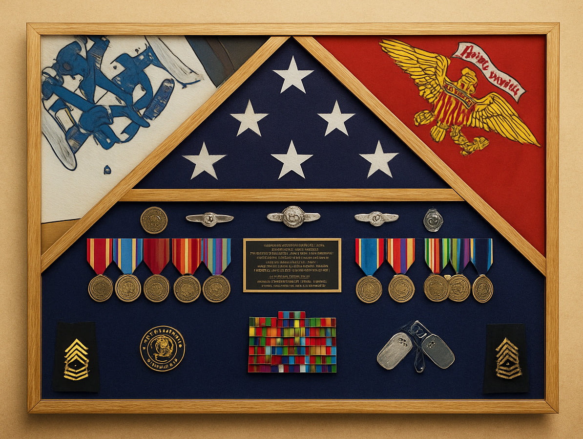 Flag Shadow case, 3 Flag Military Shadow Box - Fit 3' x 5' Flag or Fit 5' x 9.5' Casket Flag. The Military Gift Store