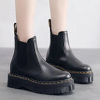 Minimalist Front Lace-up Combat Boots 5Cm Chunky Heel Platform Women Boots British Style Thick Sole Increase Height Casual Boots - SJB-DIAMOND ELITES