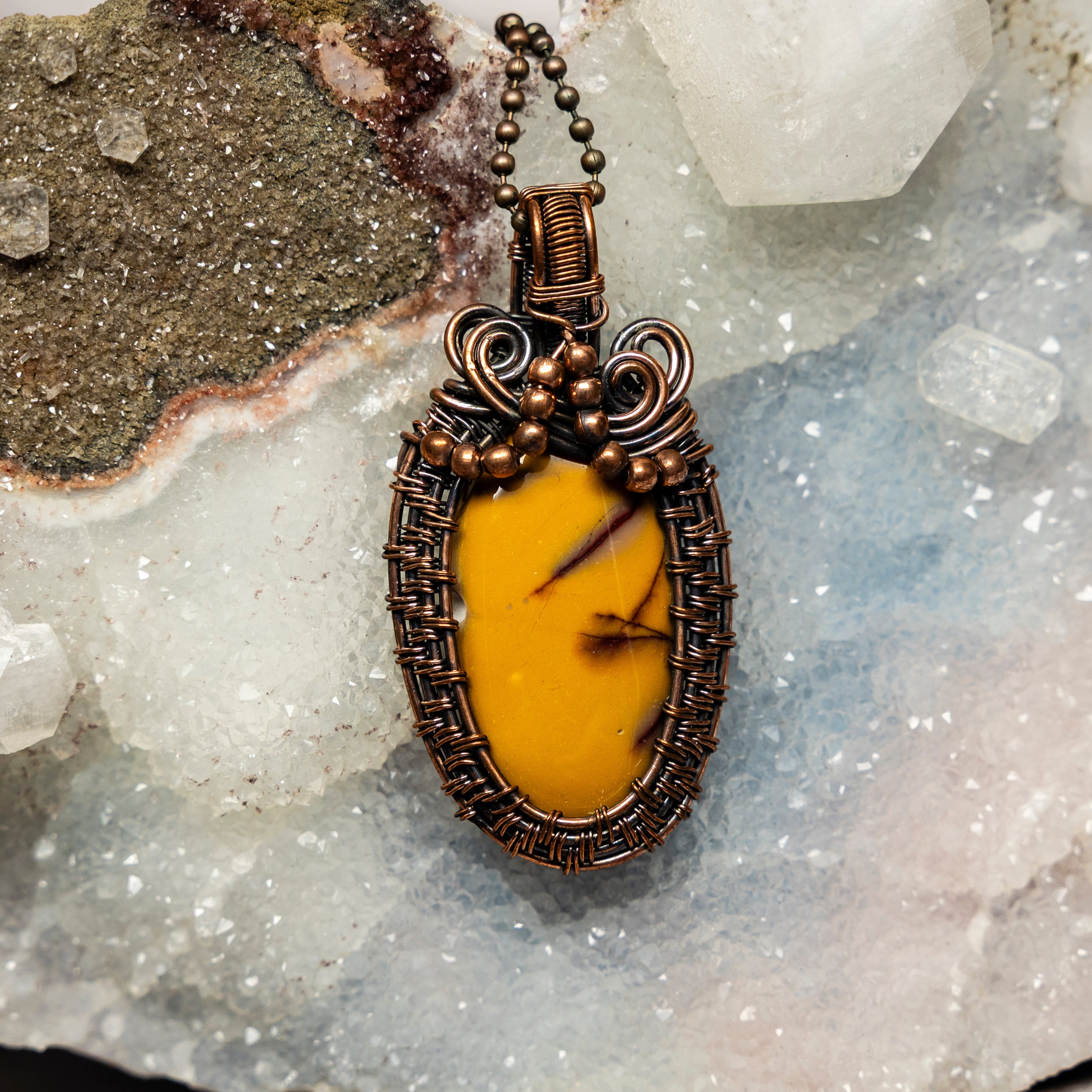 Mookaite Jasper Wire Wrap Crystal Pendant - Yellow Tones - SJB-DIAMOND ELITES