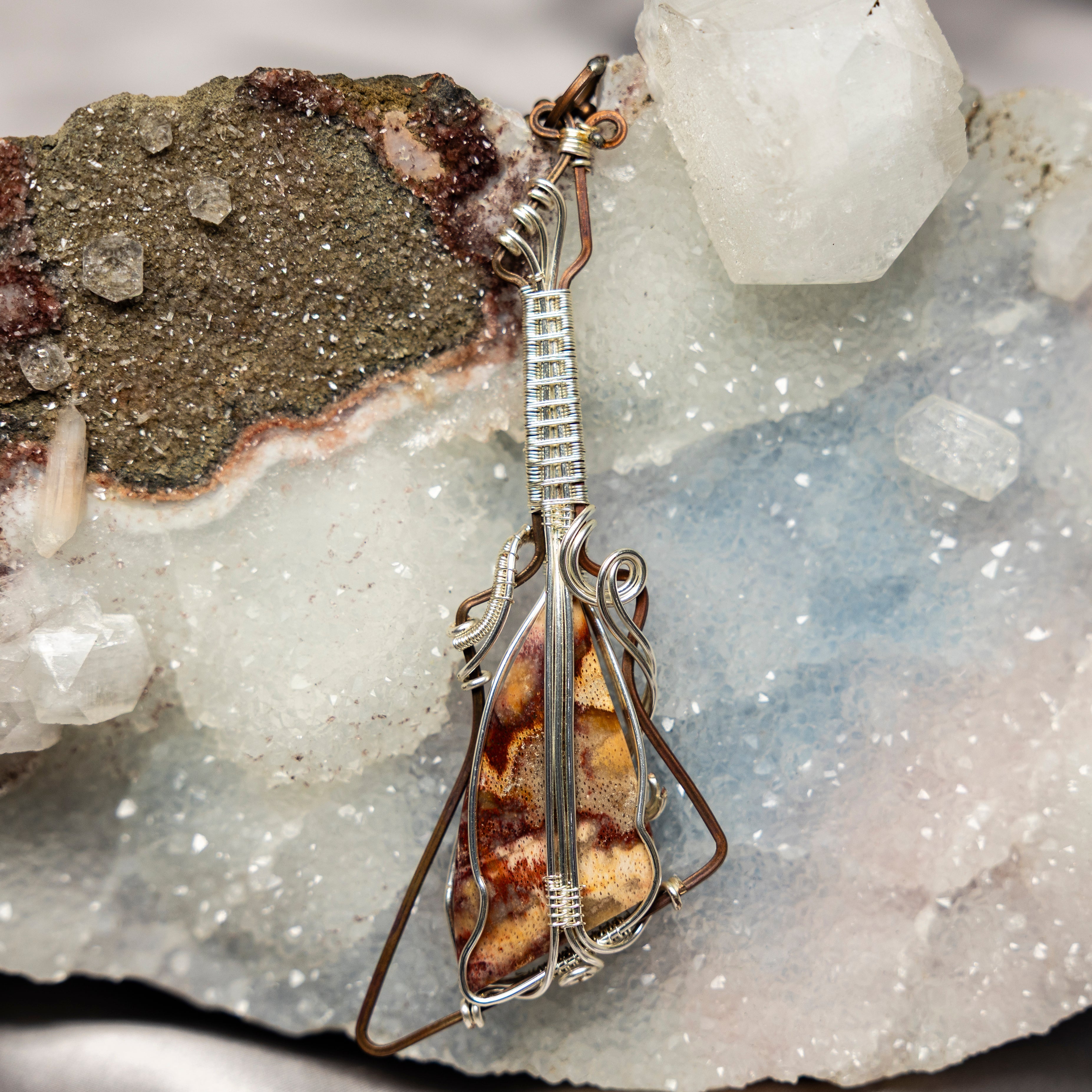 Moss Agate "Guitar" Wire Wrap Crystal Pendant #1 - SJB-DIAMOND ELITES