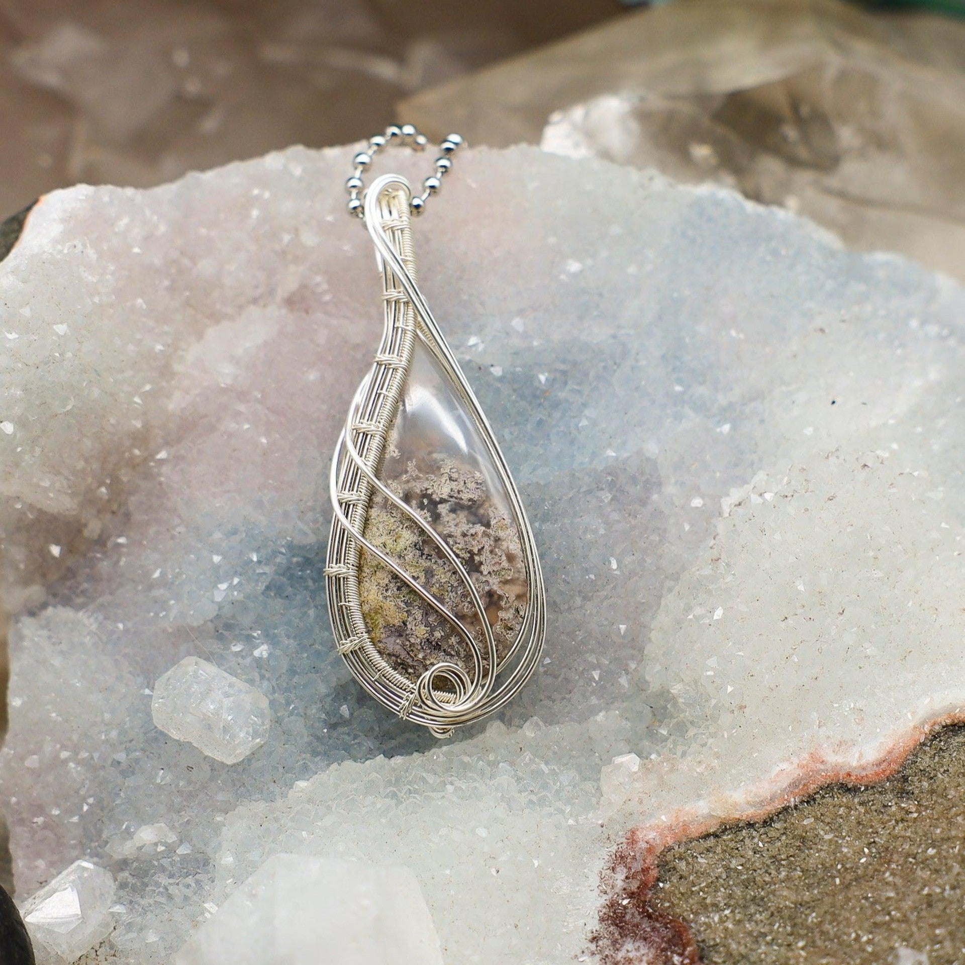 Moss Agate Wire Wrap Crystal Pendant - SJB-DIAMOND ELITES