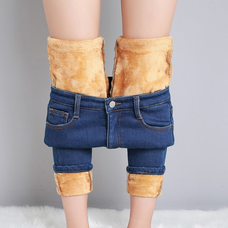 Velvet Thickening Denim Pants Pi-Mart