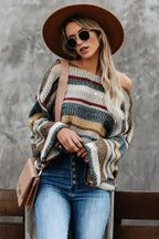Multi-color Dropped Shoulder Striped Relaxed Sweater - SJB-DIAMOND ELITES
