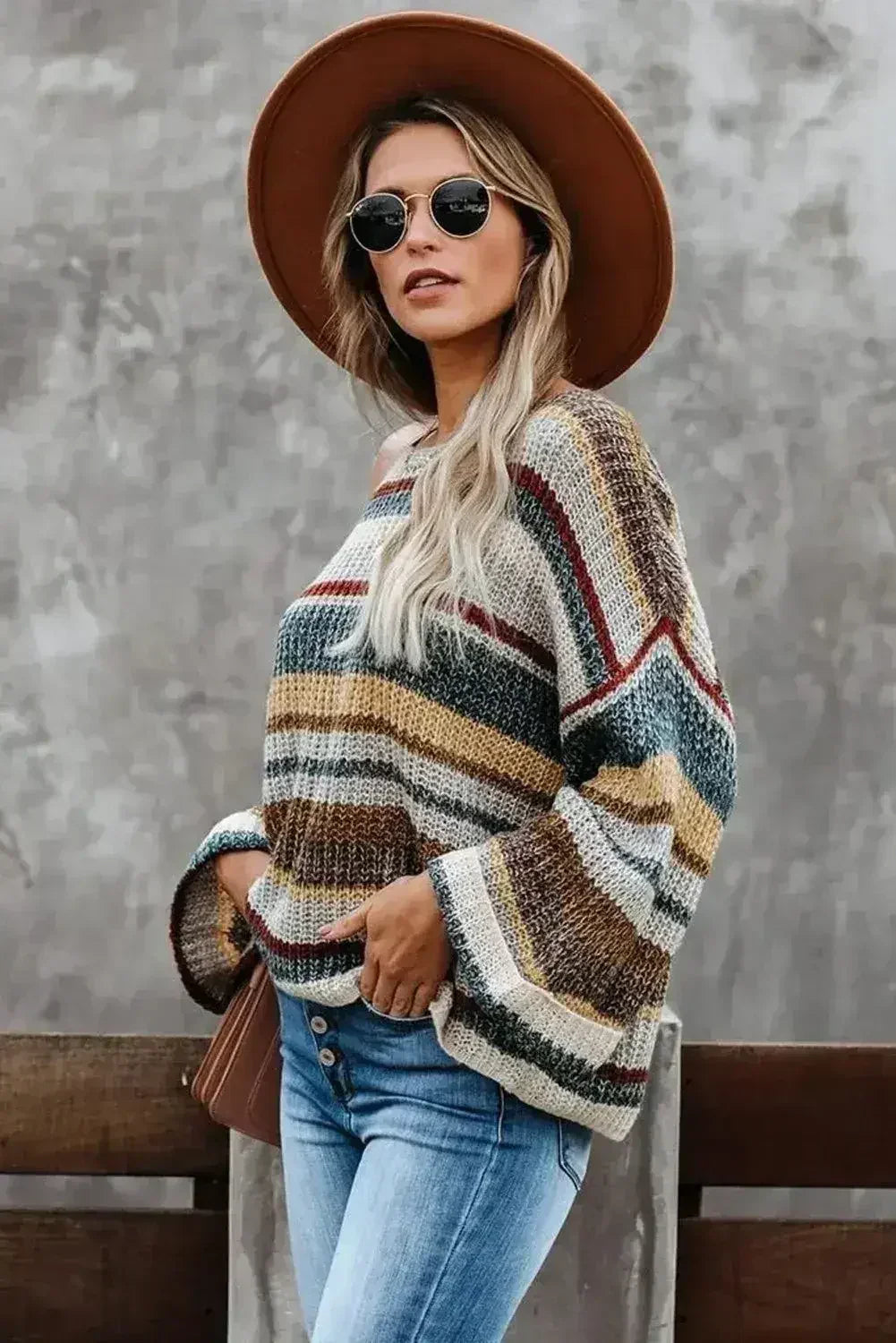 Multi-color Dropped Shoulder Striped Relaxed Sweater - SJB-DIAMOND ELITES