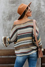 Multi-color Dropped Shoulder Striped Relaxed Sweater - SJB-DIAMOND ELITES