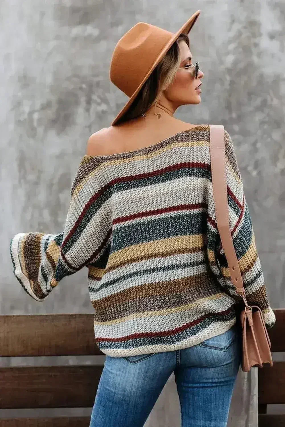Multi-color Dropped Shoulder Striped Relaxed Sweater - SJB-DIAMOND ELITES