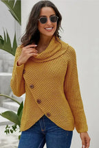 Mustard Buttoned Wrap Turtleneck Sweater - SJB-DIAMOND ELITES