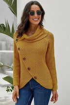 Mustard Buttoned Wrap Turtleneck Sweater - SJB-DIAMOND ELITES