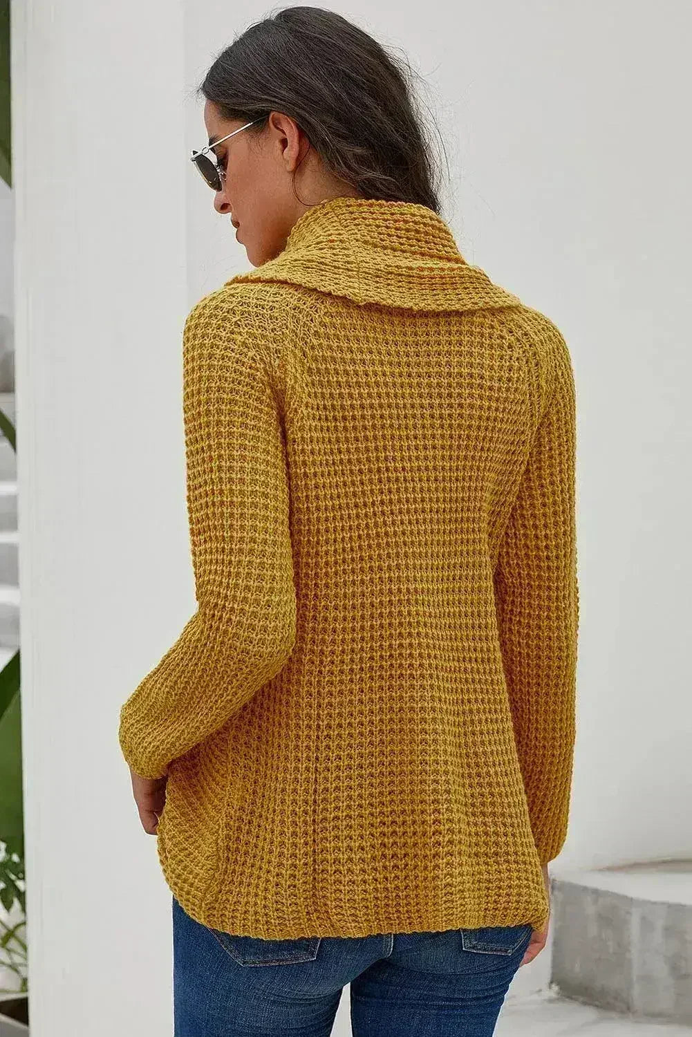 Mustard Buttoned Wrap Turtleneck Sweater - SJB-DIAMOND ELITES