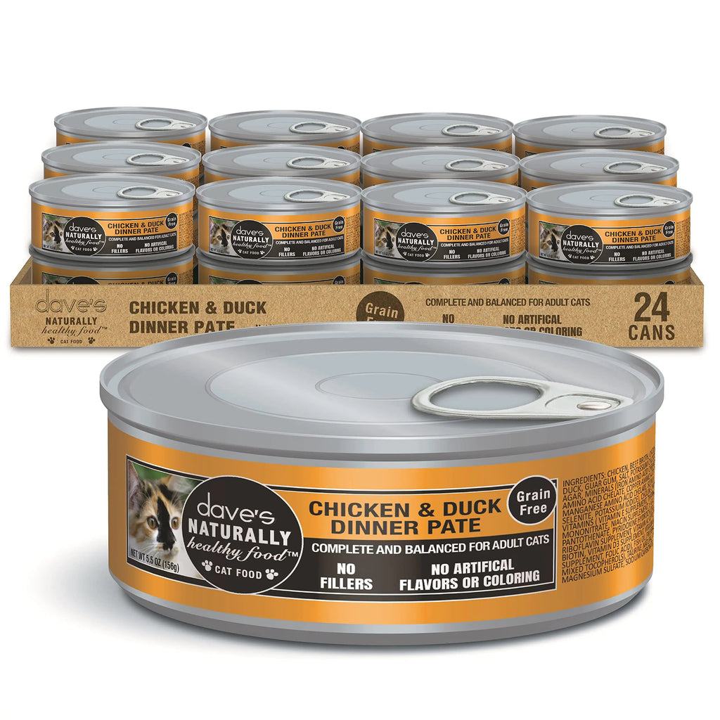 Daves Pet Food Grain Free Wet Cat Food (Chicken & Duck Dinner Pate) Made in Canada Naturally Healthy Canned Cat Food Added Vitamins & Minerals Wheat & Gluten-Free 5.5 oz Cans (Case of 24) Lootquake LLC