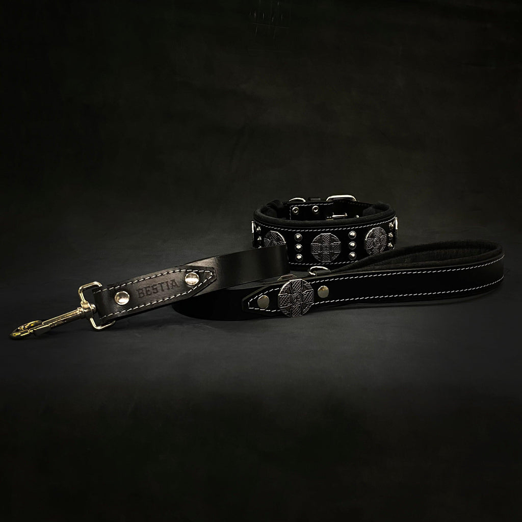 The "Maximus" collar 2.5 inch wide black & silver - SJB-DIAMOND ELITES