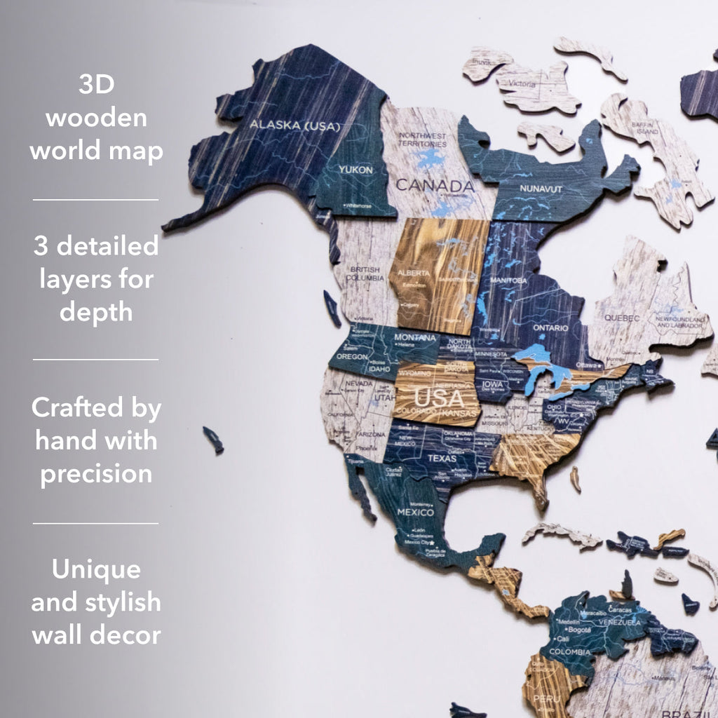 3D Luminous/Magnetic Colored Wooden World Map Mystery Enjoy The Wood