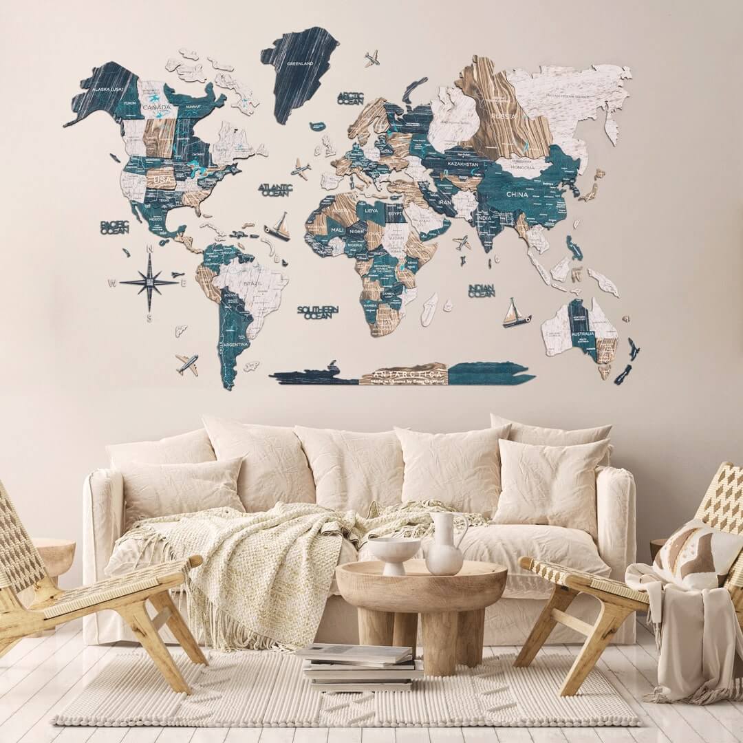 3D Luminous/Magnetic Colored Wooden World Map Mystery Enjoy The Wood