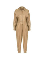 Lapel Collar Faux Leather Jumpsuit