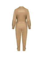 Lapel Collar Faux Leather Jumpsuit