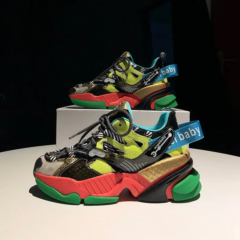 Trendy Color Block Platform Sneakers for Women Pi-Mart