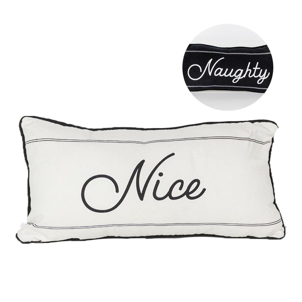 Naughty Or Nice Reversible Canvas Throw Pillow Black White Double Sided Holiday Decorative Accent BandsCo Straps
