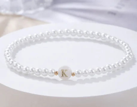 Dainty Faux Pearl Bead Initial Bracelet for Women Pi-Mart