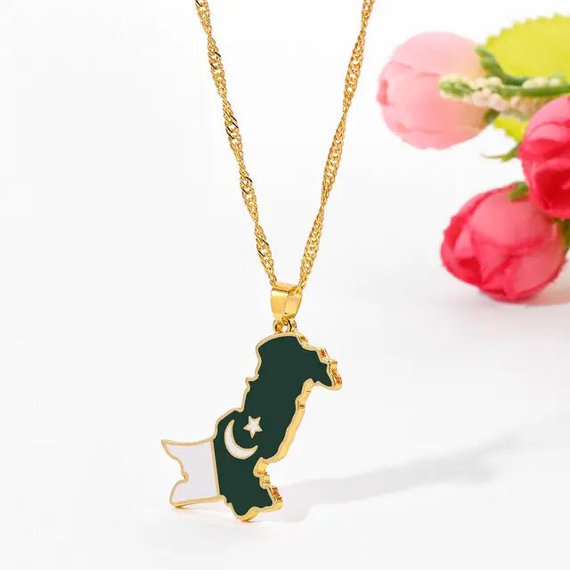 Pakistan Map and Flag Pendant Necklaces Lootquake LLC
