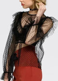 Women's Polka Dot Mesh Ruffle Top In Black - SJB-DIAMOND ELITES