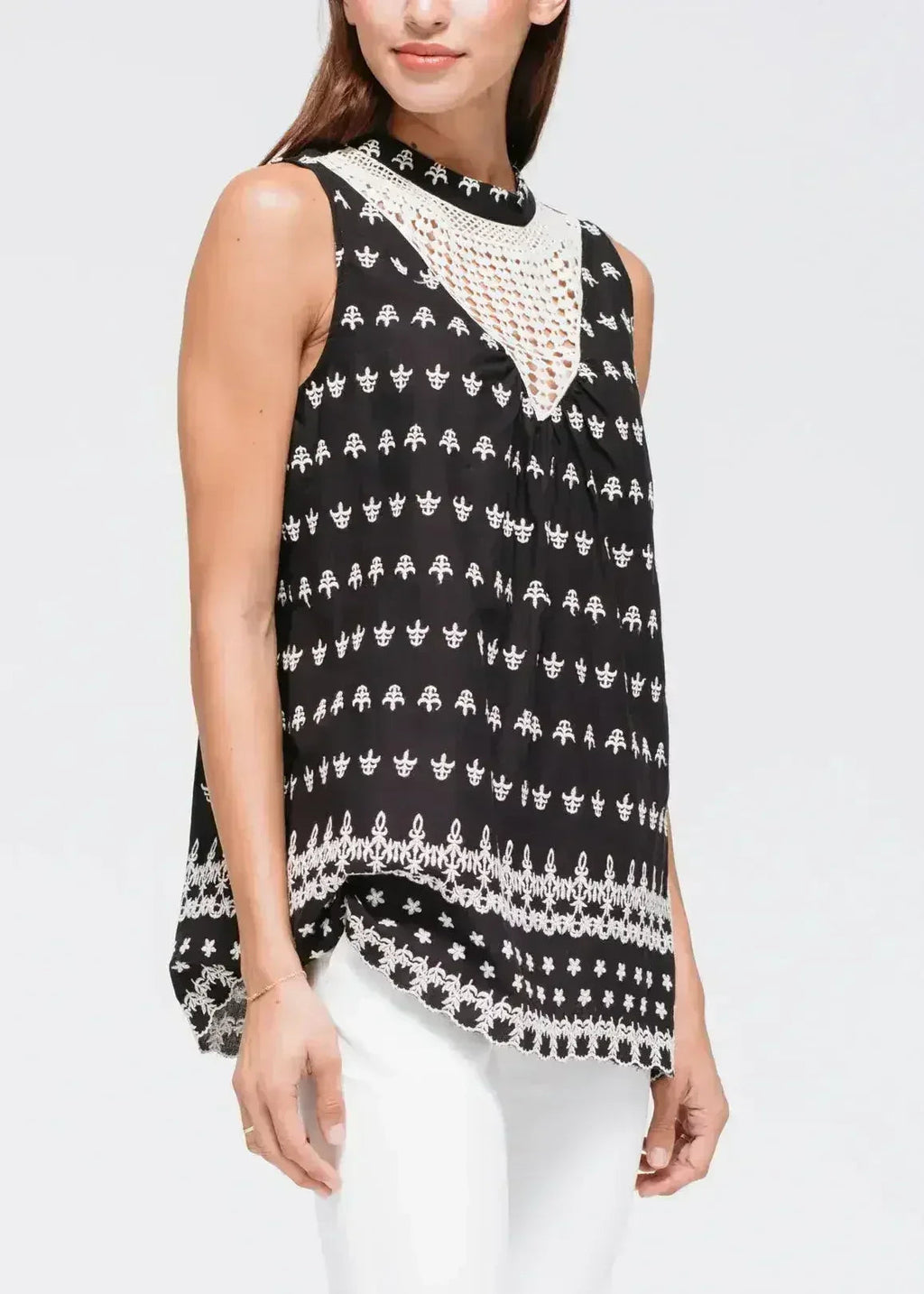 Women's Sleeveless Crochet Trim Top - SJB-DIAMOND ELITES