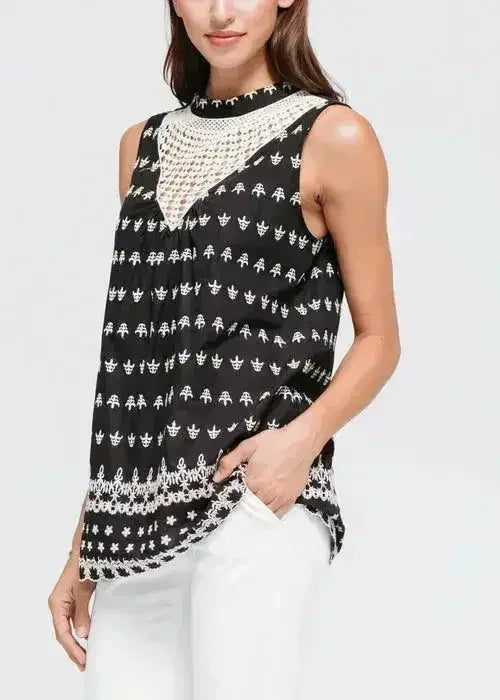 Women's Sleeveless Crochet Trim Top - SJB-DIAMOND ELITES