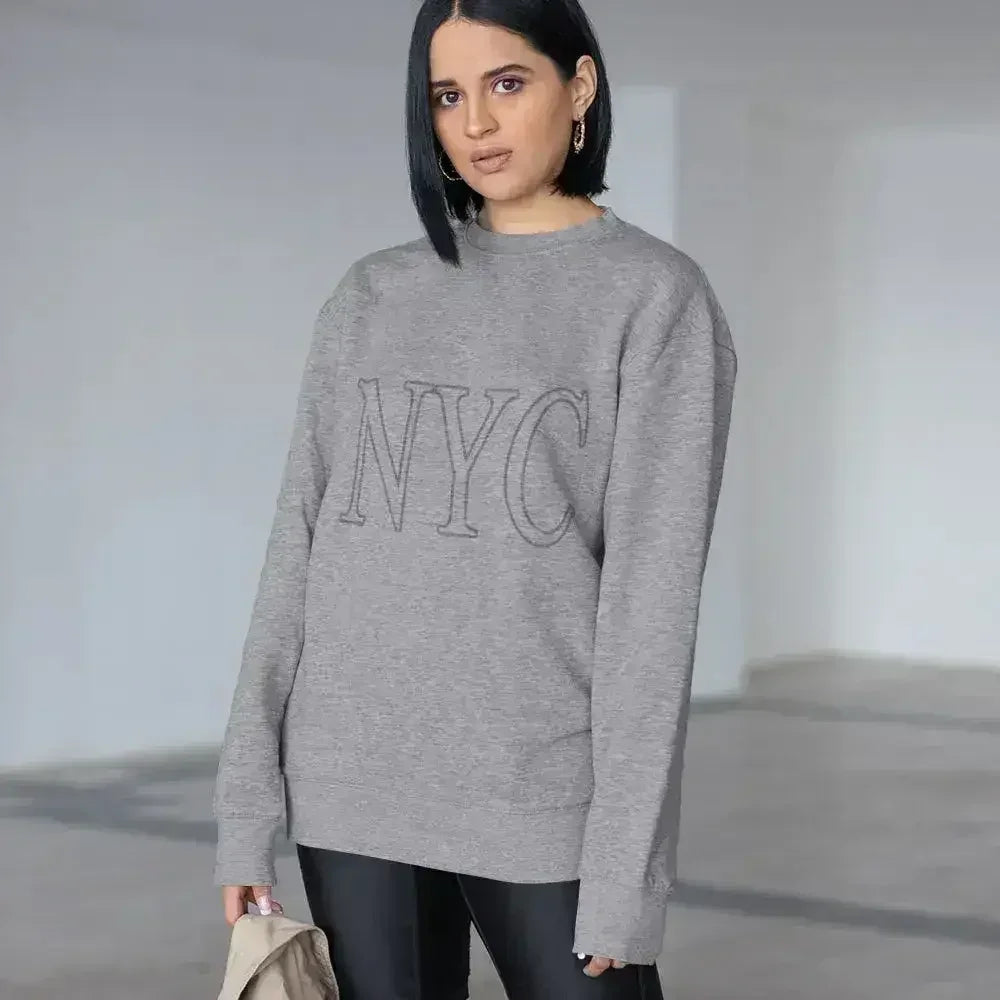 Oversized Logo NYC Grey Sweatshirt - Cotton Blend | Femstylo - SJB-DIAMOND ELITES
