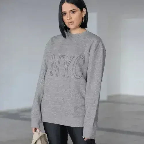 Oversized Logo NYC Grey Sweatshirt - Cotton Blend | Femstylo - SJB-DIAMOND ELITES