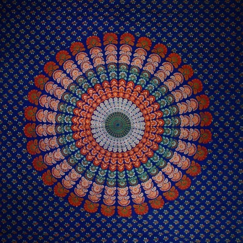 Navy Blue Peacock Mandala Tapestry Cotton Wall Hanging