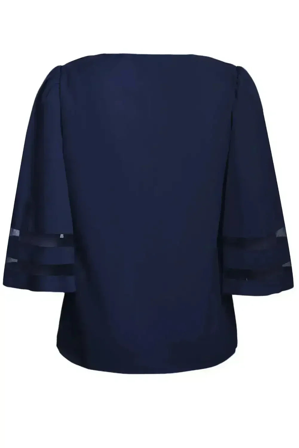 Navy Blue Flare Sleeve V Neck Loose Women's Chiffon Blouse - SJB-DIAMOND ELITES