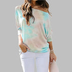 Woman Tshirts Print Cotton Loose Diagonal women's t-shirts Long Sleeve Casual Tops