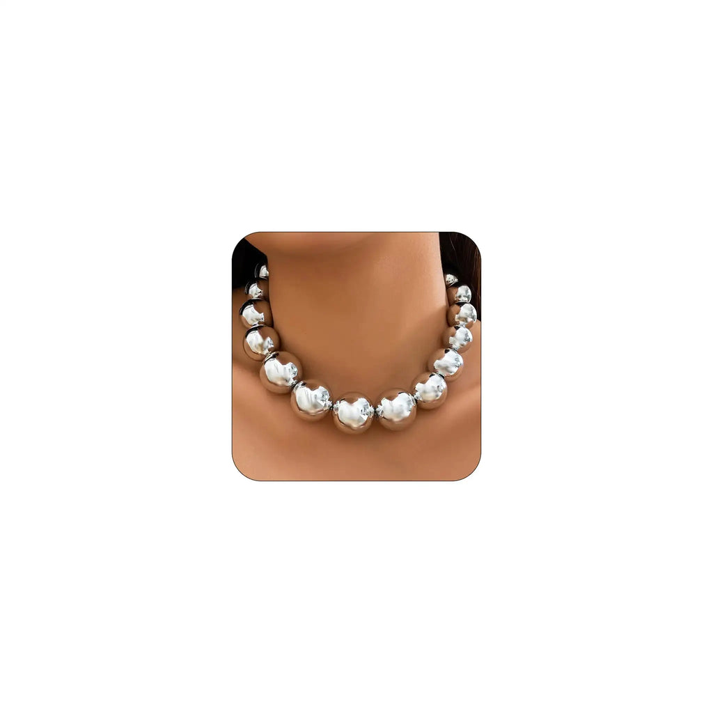 CJIAYUJEW Chunky Gold Necklace for Women Big Silver Chunky Necklaces Chunky Statement Beaded Necklace Thick Bold Necklace Ball Choker Necklace (silver2)