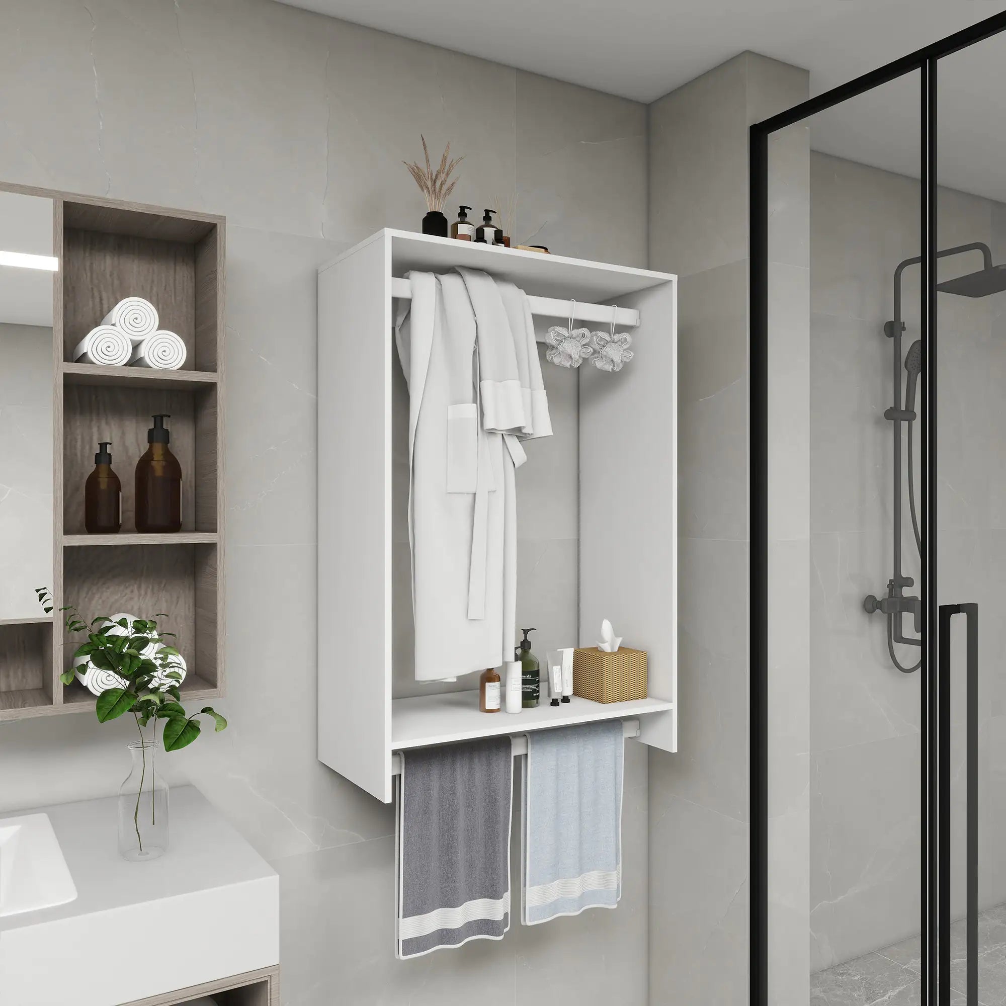 B3 DIY Modular Wooden Closet Organizer System with 2 Hanging Rods Shelves Wall Mount Shelving for Walk in Closet Bedroom and living room Organization Built in Clothes Storage White 31.49''W x 16.04''D x 47.24''H Pi-Mart