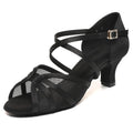 foralod Mesh Woman Latin Dance Shoes Low Heels Salsa Shoes for Women Dancing Ballroom Dance Shoes Satin Prom Shoes Black Pi-Mart