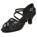 foralod Mesh Woman Latin Dance Shoes Low Heels Salsa Shoes for Women Dancing Ballroom Dance Shoes Satin Prom Shoes Black Pi-Mart