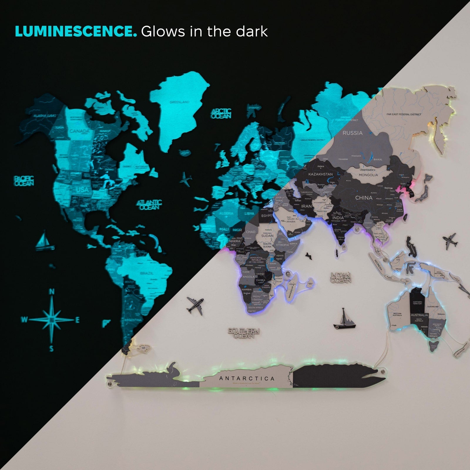 3D LUMINOUS LED Wooden World Map 2.0 Nordik - SJB-DIAMOND ELITES