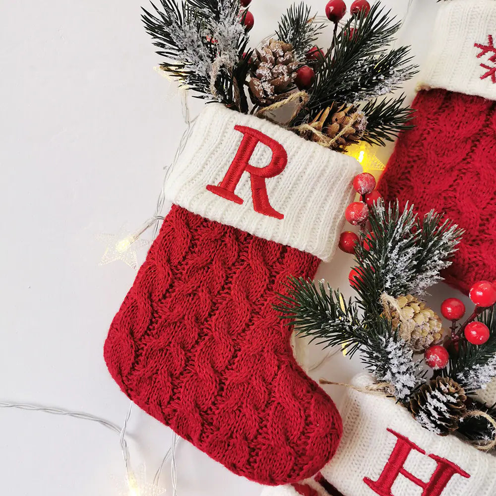 Knitted Christmas Letter Socks Pi-Mart