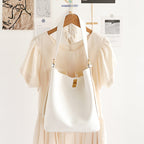 Large Capacity Versatile Bucket Bag for Female - Retro Texture Soft PU Crossbody Hobo Bag with Lock, 2 in 1 Casual Style